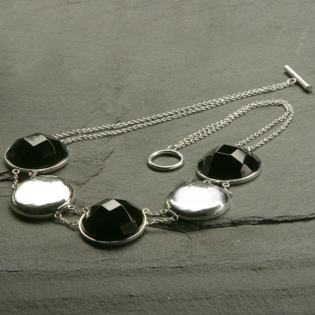 Onyx Faceted Coin Necklace