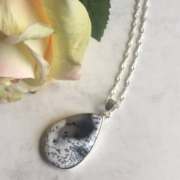 Merlinite - Dendritic Agate - 925 sterling silver pendant