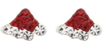 Sterling Silver Crystal Santa Hat Design Stud Earrings