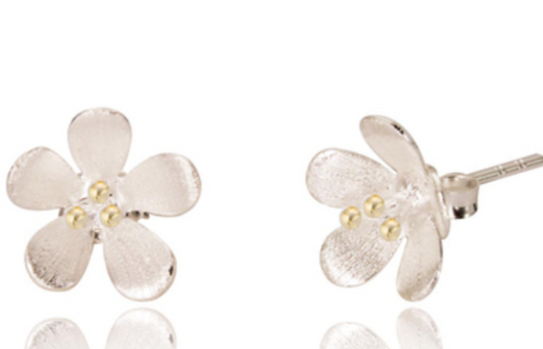 Sterling Silver and Gold Flower Earrings